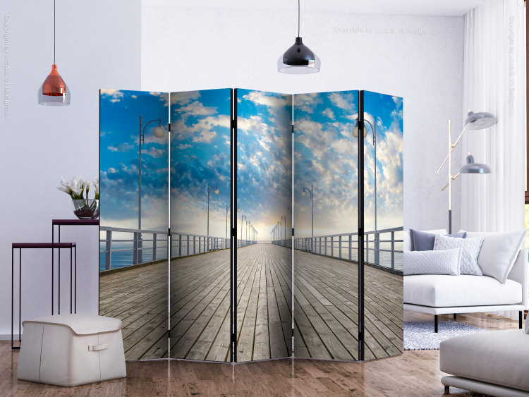 Folding Screen Pier II - sea under a bridge made of planks against the backdrop of sky and clouds 134017 additionalImage 2