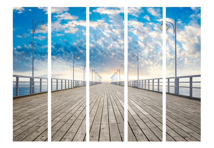 Folding Screen Pier II - sea under a bridge made of planks against the backdrop of sky and clouds 134017 additionalImage 3
