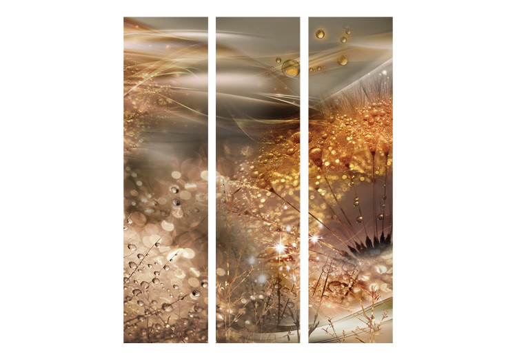 Room Divider Screen Dandelion World (3-piece) - elegant golden abstraction in flowers 134317 additionalImage 3