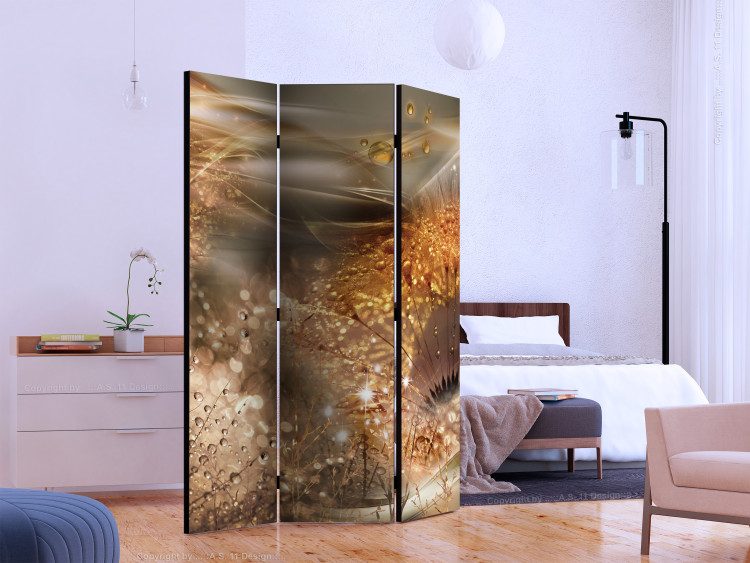 Room Divider Screen Dandelion World (3-piece) - elegant golden abstraction in flowers 134317 additionalImage 2