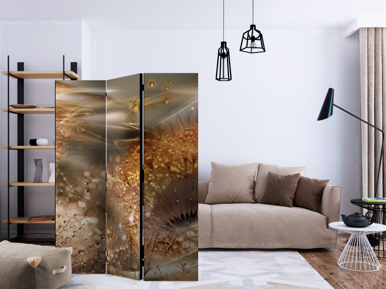Room Divider Screen Dandelion World (3-piece) - elegant golden abstraction in flowers 134317 additionalImage 4