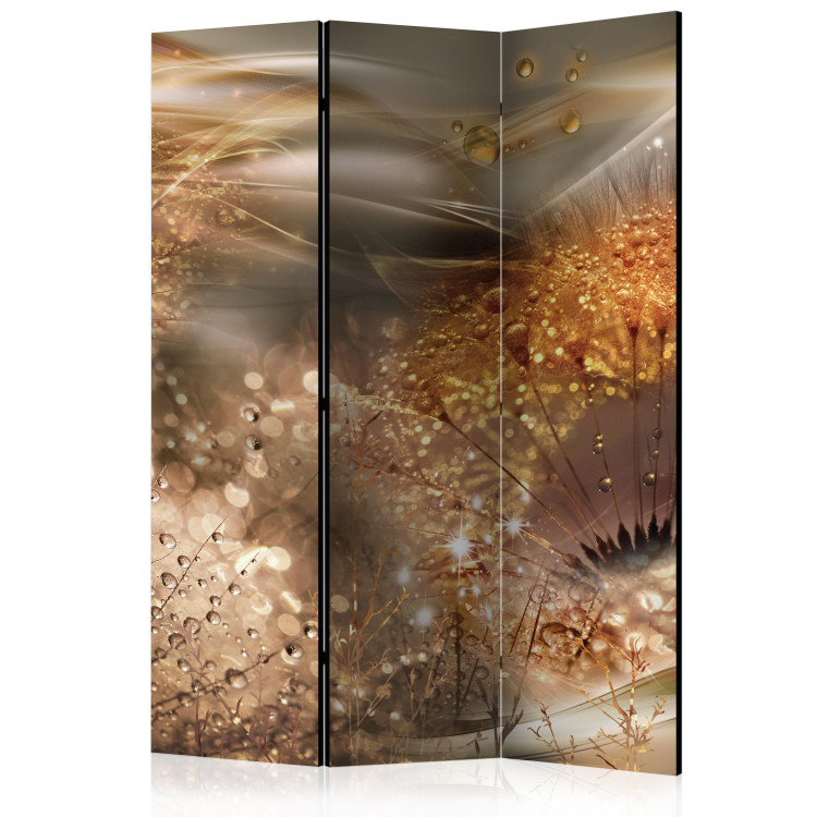 Room Divider Screen Dandelion World (3-piece) - elegant golden abstraction in flowers 134317