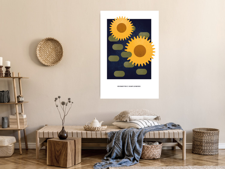 Wall Poster Geometric Sunflowers - abstract yellow flowers on a dark background 135617 additionalImage 24