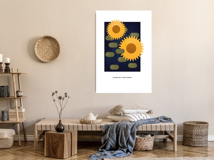 Wall Poster Geometric Sunflowers - abstract yellow flowers on a dark background 135617 additionalImage 16
