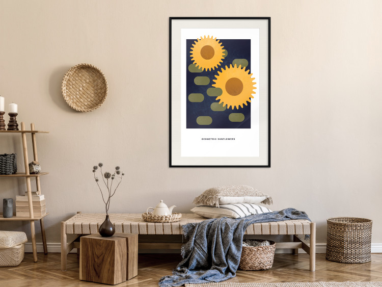 Wall Poster Geometric Sunflowers - abstract yellow flowers on a dark background 135617 additionalImage 21