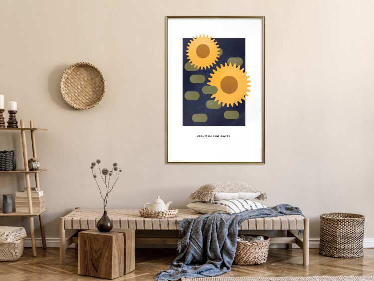 Wall Poster Geometric Sunflowers - abstract yellow flowers on a dark background 135617 additionalImage 15