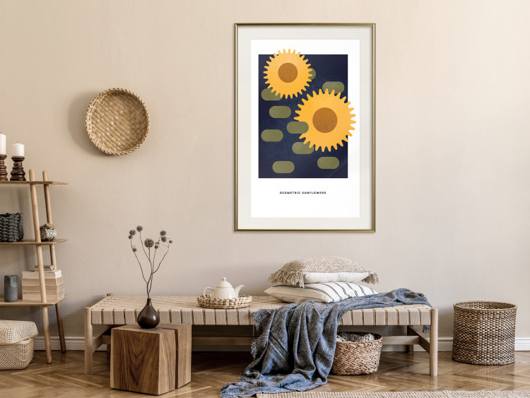 Wall Poster Geometric Sunflowers - abstract yellow flowers on a dark background 135617 additionalImage 20
