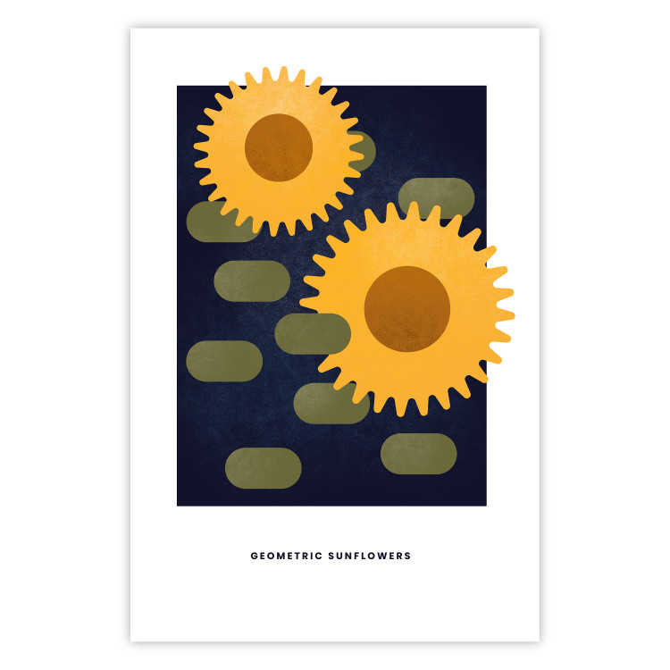 Wall Poster Geometric Sunflowers - abstract yellow flowers on a dark background 135617