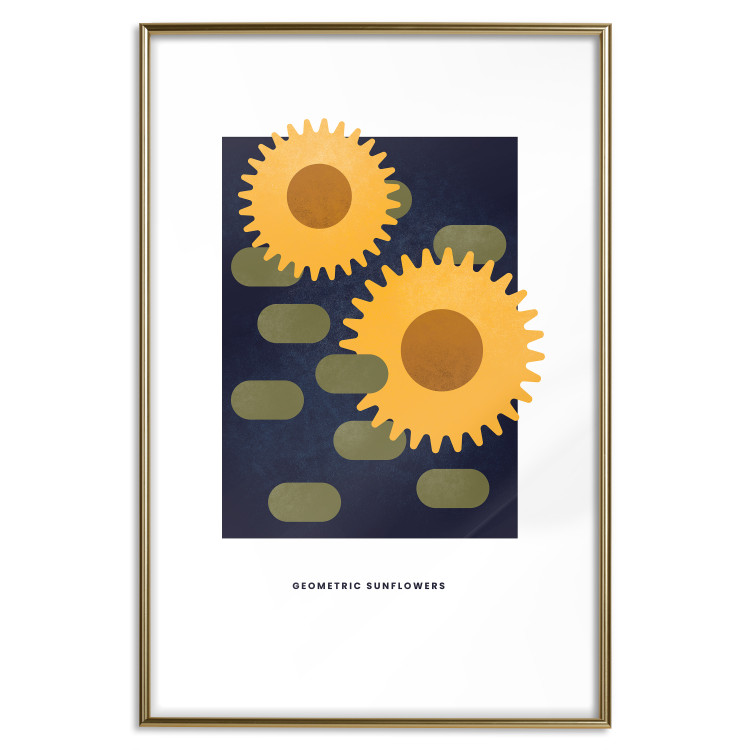 Wall Poster Geometric Sunflowers - abstract yellow flowers on a dark background 135617 additionalImage 3