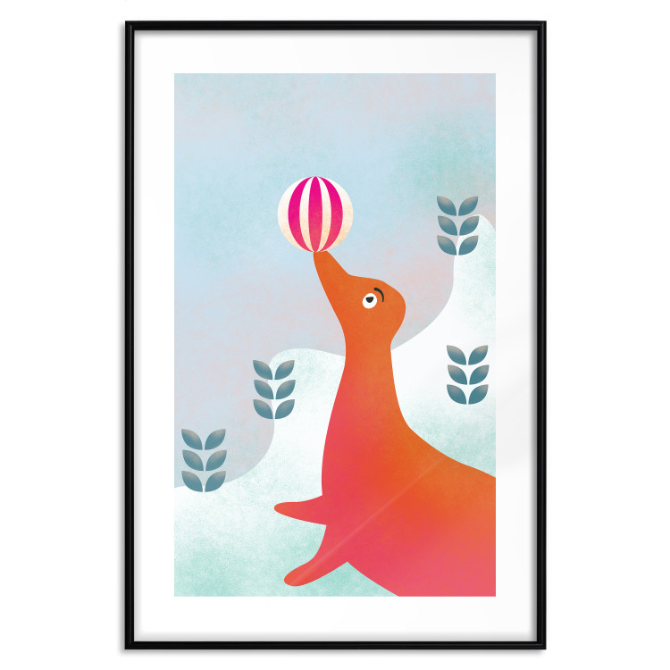 Wall Poster Joyful Seal - playful animal with a colorful ball on a snowy hill 135717 additionalImage 19