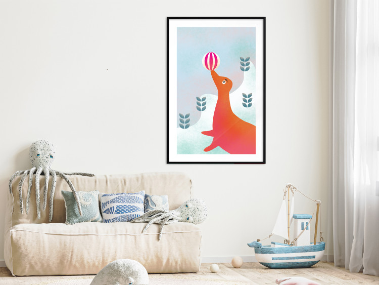 Wall Poster Joyful Seal - playful animal with a colorful ball on a snowy hill 135717 additionalImage 27