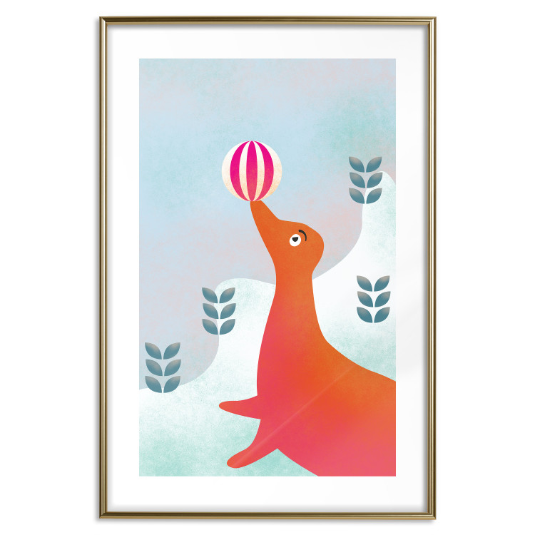 Wall Poster Joyful Seal - playful animal with a colorful ball on a snowy hill 135717 additionalImage 16