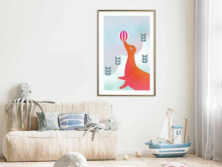Wall Poster Joyful Seal - playful animal with a colorful ball on a snowy hill 135717 additionalImage 24