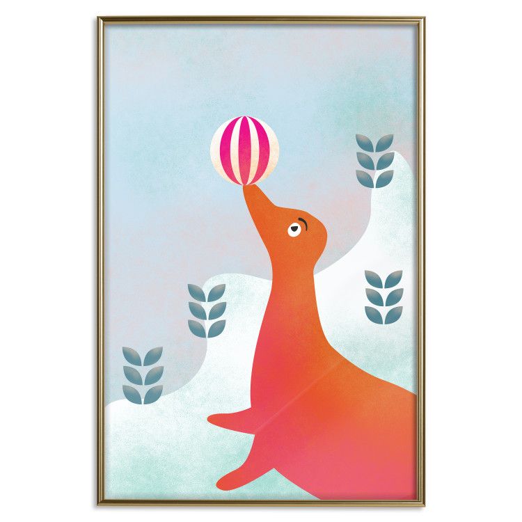 Wall Poster Joyful Seal - playful animal with a colorful ball on a snowy hill 135717 additionalImage 11