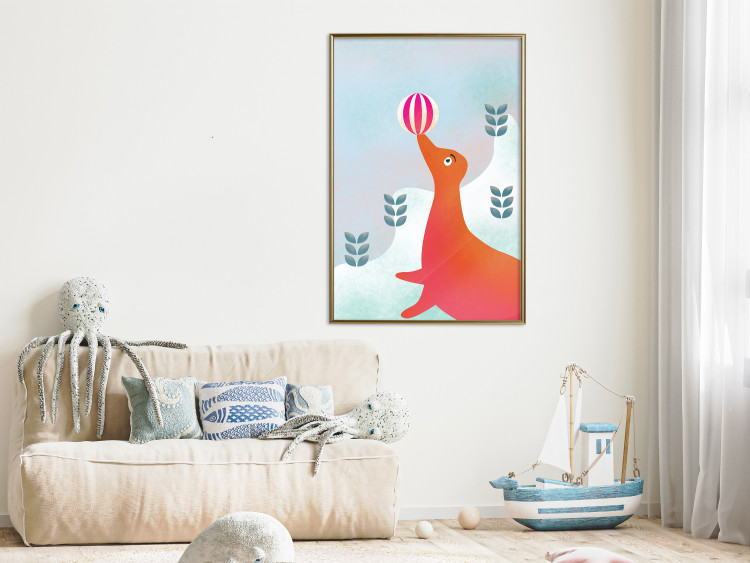Wall Poster Joyful Seal - playful animal with a colorful ball on a snowy hill 135717 additionalImage 21