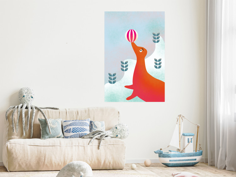 Wall Poster Joyful Seal - playful animal with a colorful ball on a snowy hill 135717 additionalImage 22