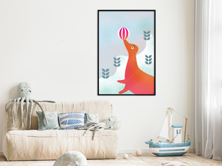 Wall Poster Joyful Seal - playful animal with a colorful ball on a snowy hill 135717 additionalImage 15