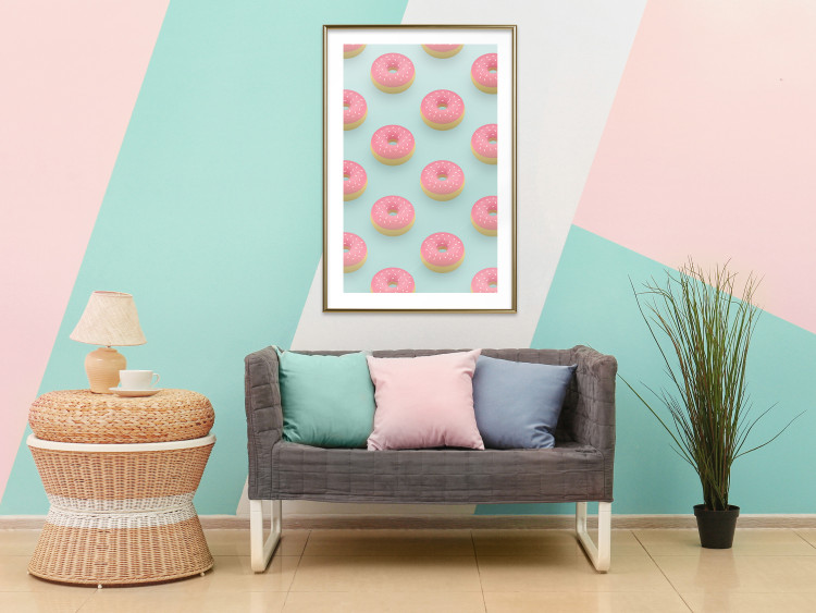 Poster Pastel Donuts - pastel composition of donuts on a blue background 138217 additionalImage 18