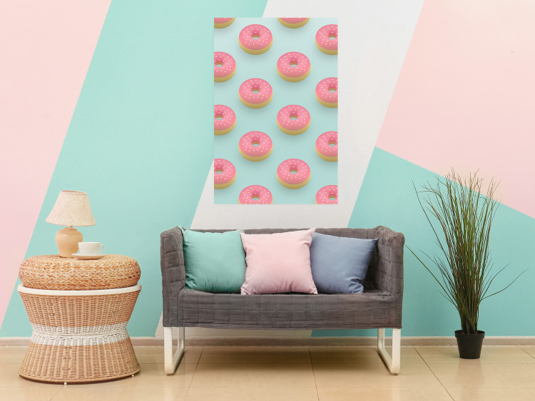 Poster Pastel Donuts - pastel composition of donuts on a blue background 138217 additionalImage 16