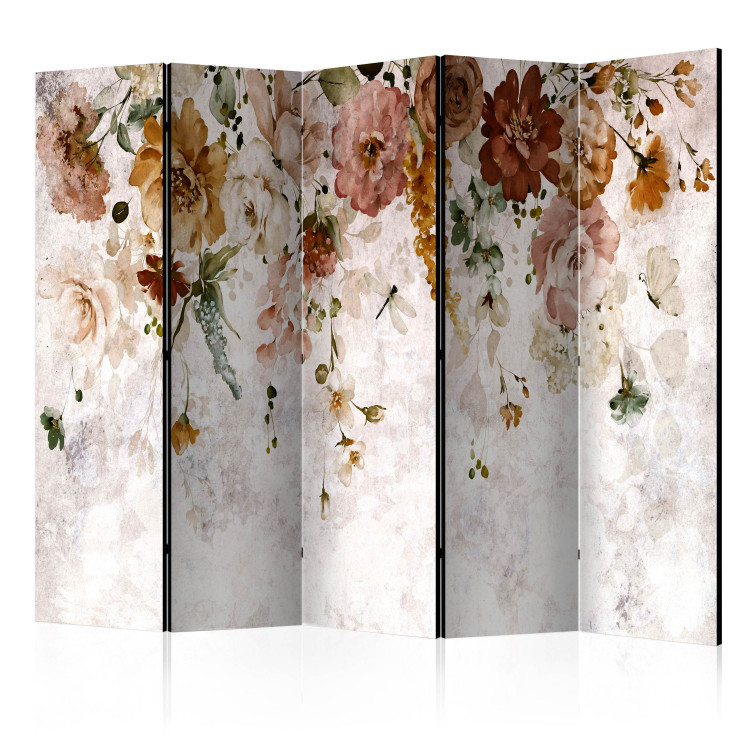 Folding Screen Celestial Drapery II (5-piece) - Colorful flowers on a light background 138517