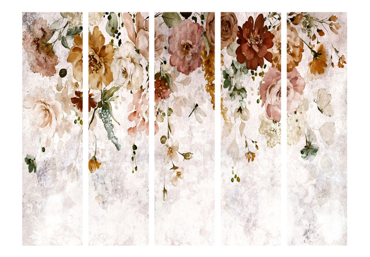 Folding Screen Celestial Drapery II (5-piece) - Colorful flowers on a light background 138517 additionalImage 3