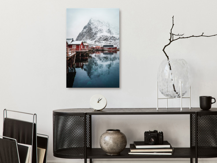 Canvas Print Snowy Cottages (1-piece) Vertical - water against mountainous backdrop 138717 additionalImage 3