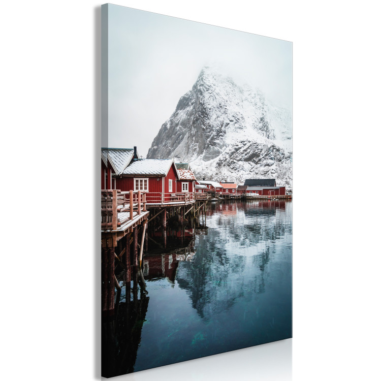 Canvas Print Snowy Cottages (1-piece) Vertical - water against mountainous backdrop 138717 additionalImage 2