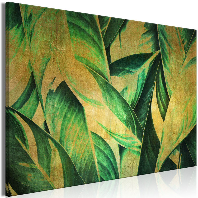 Canvas Print Leaves in Gold (1-piece) - close-up landscape with plants 142517 additionalImage 2