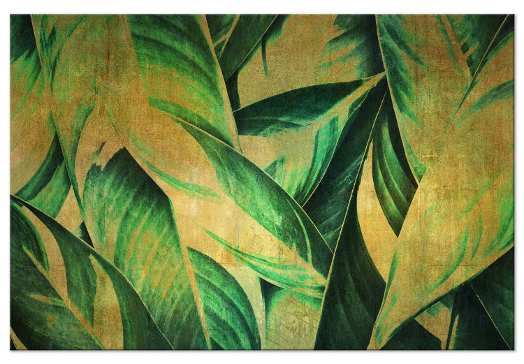 Canvas Print Leaves in Gold (1-piece) - close-up landscape with plants 142517