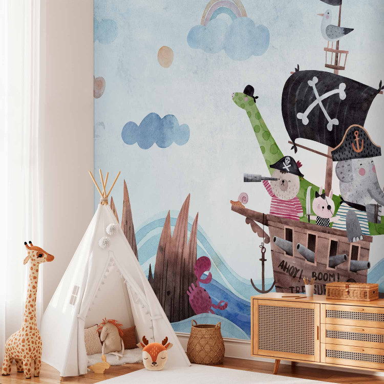 Photo Wallpaper Adventure at sea - painted pirate ship with animals for children 142717 additionalImage 2