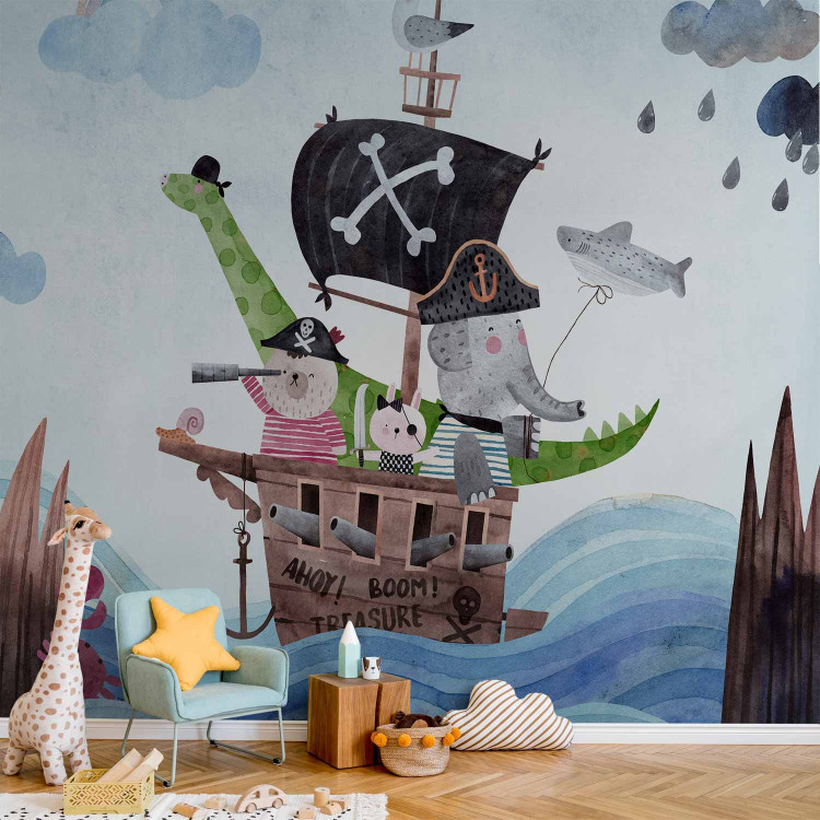 Photo Wallpaper Adventure at sea - painted pirate ship with animals for children 142717 additionalImage 6