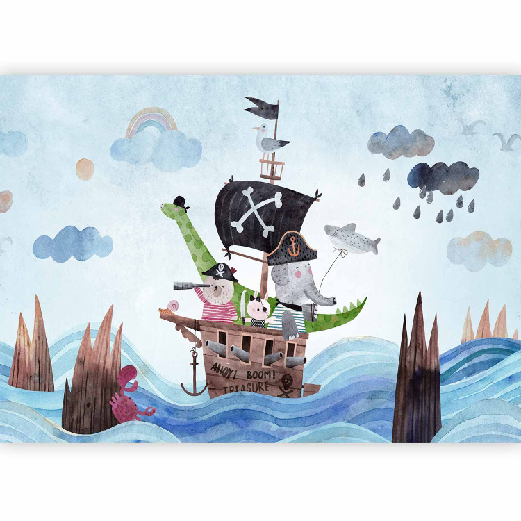 Photo Wallpaper Adventure at sea - painted pirate ship with animals for children 142717 additionalImage 5