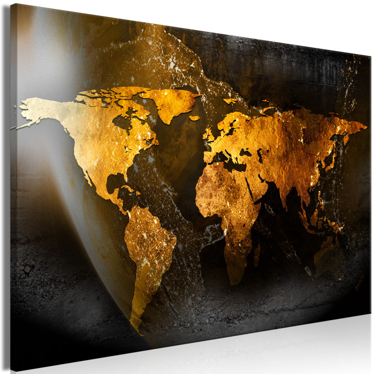 Canvas Print Sparkle of Hope (1-piece) Wide - golden world map on a planetary background 143417 additionalImage 2