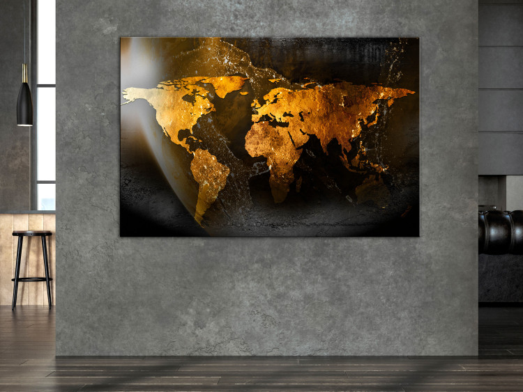Canvas Print Sparkle of Hope (1-piece) Wide - golden world map on a planetary background 143417 additionalImage 3