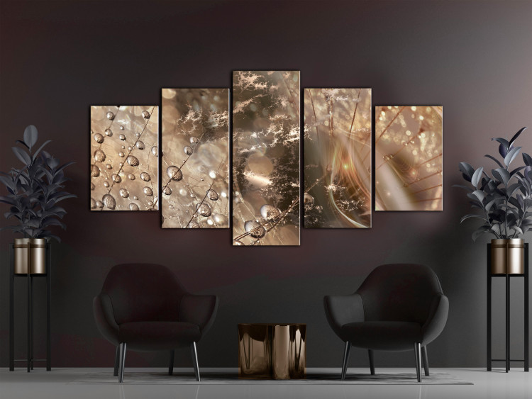 Canvas Dandelion in Sepia (5-piece) - abstraction in dew-sprinkled flowers 144517 additionalImage 3
