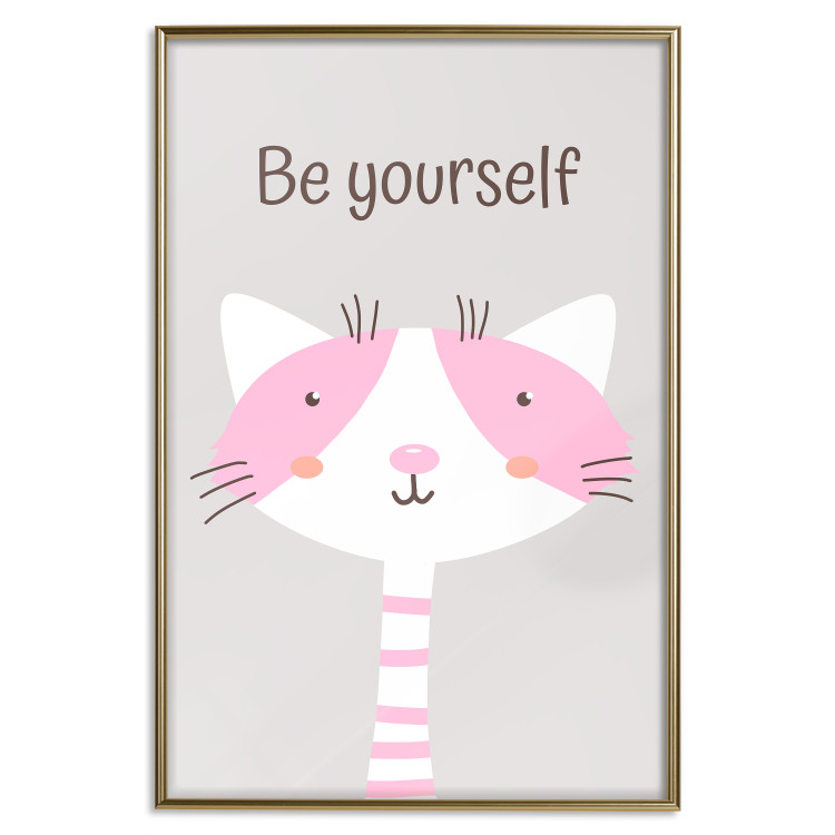 Wall Poster Be Yourself - Pink Cheerful Cat and a Motivating Slogan for Children 146617 additionalImage 19