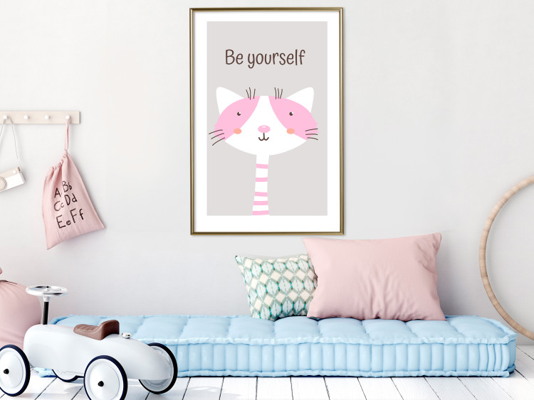 Wall Poster Be Yourself - Pink Cheerful Cat and a Motivating Slogan for Children 146617 additionalImage 13