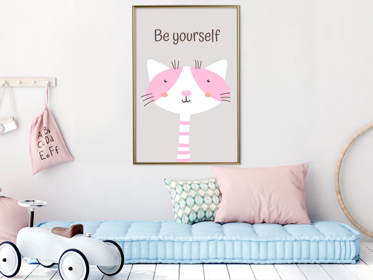 Wall Poster Be Yourself - Pink Cheerful Cat and a Motivating Slogan for Children 146617 additionalImage 17