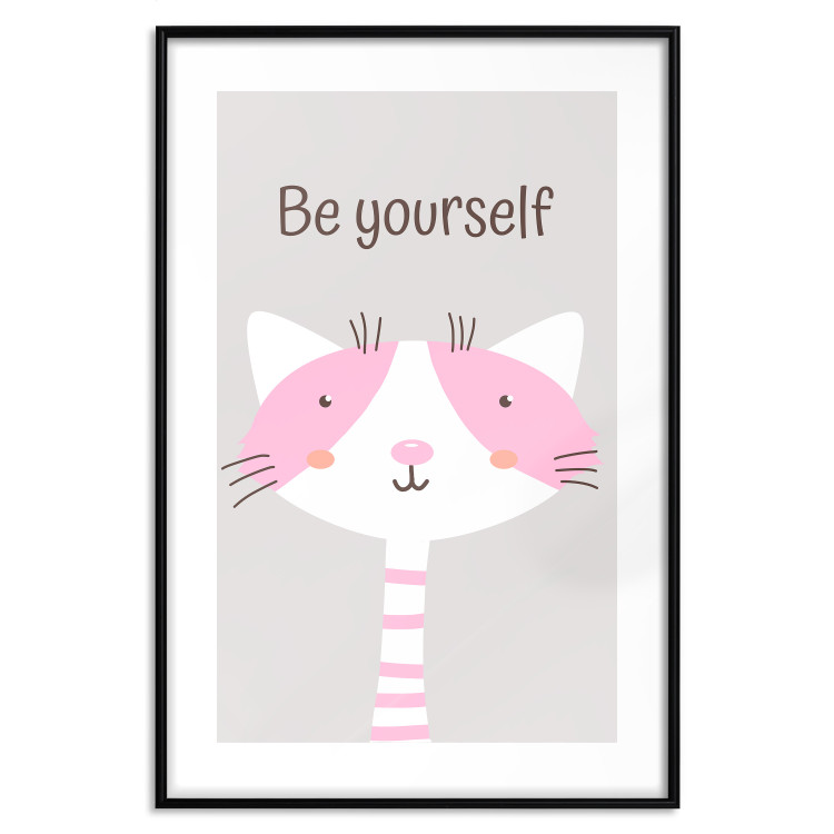 Wall Poster Be Yourself - Pink Cheerful Cat and a Motivating Slogan for Children 146617 additionalImage 26