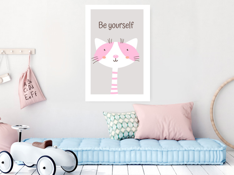 Wall Poster Be Yourself - Pink Cheerful Cat and a Motivating Slogan for Children 146617 additionalImage 11