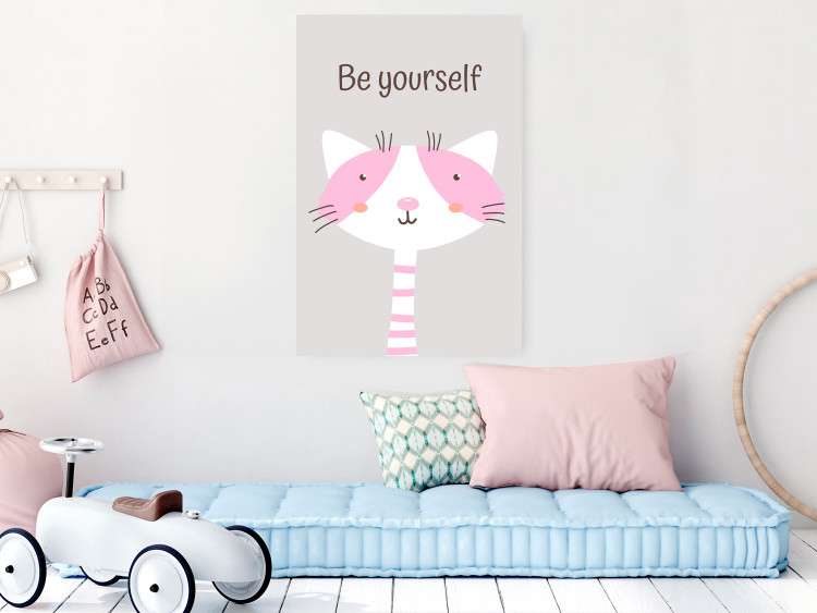 Wall Poster Be Yourself - Pink Cheerful Cat and a Motivating Slogan for Children 146617 additionalImage 12