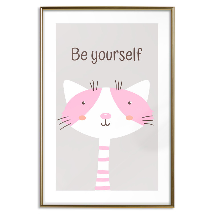 Wall Poster Be Yourself - Pink Cheerful Cat and a Motivating Slogan for Children 146617 additionalImage 24