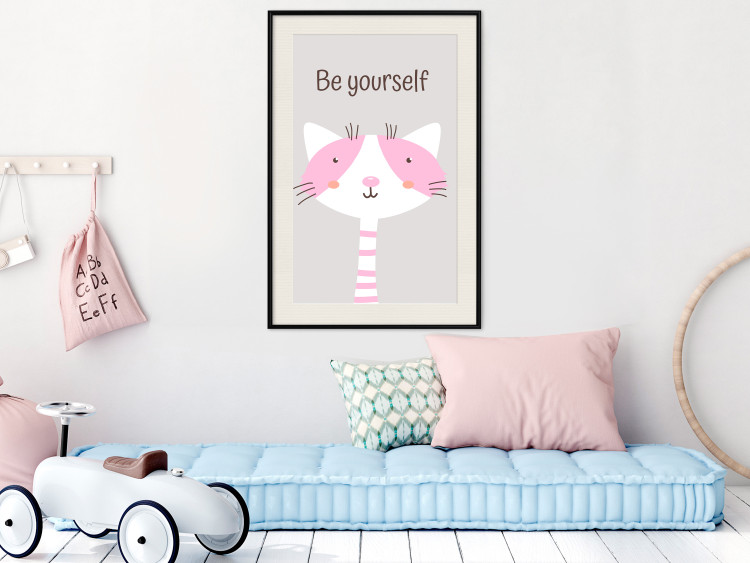 Wall Poster Be Yourself - Pink Cheerful Cat and a Motivating Slogan for Children 146617 additionalImage 16