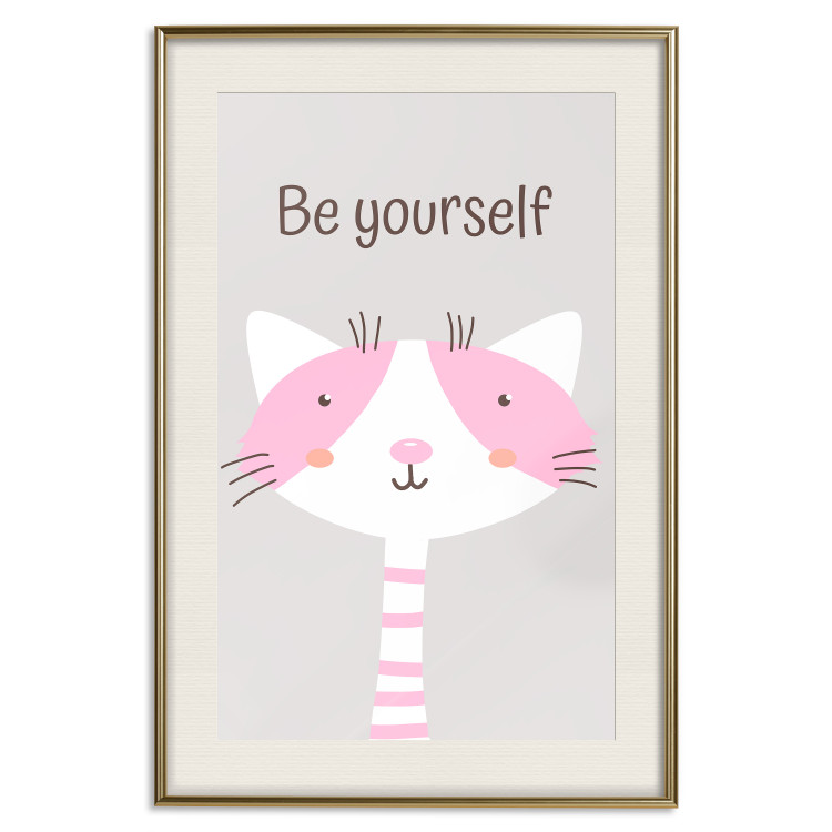 Wall Poster Be Yourself - Pink Cheerful Cat and a Motivating Slogan for Children 146617 additionalImage 27