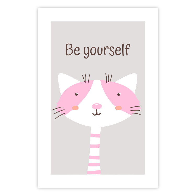 Wall Poster Be Yourself - Pink Cheerful Cat and a Motivating Slogan for Children 146617 additionalImage 18