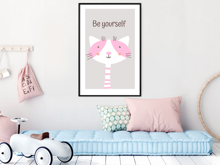Wall Poster Be Yourself - Pink Cheerful Cat and a Motivating Slogan for Children 146617 additionalImage 15