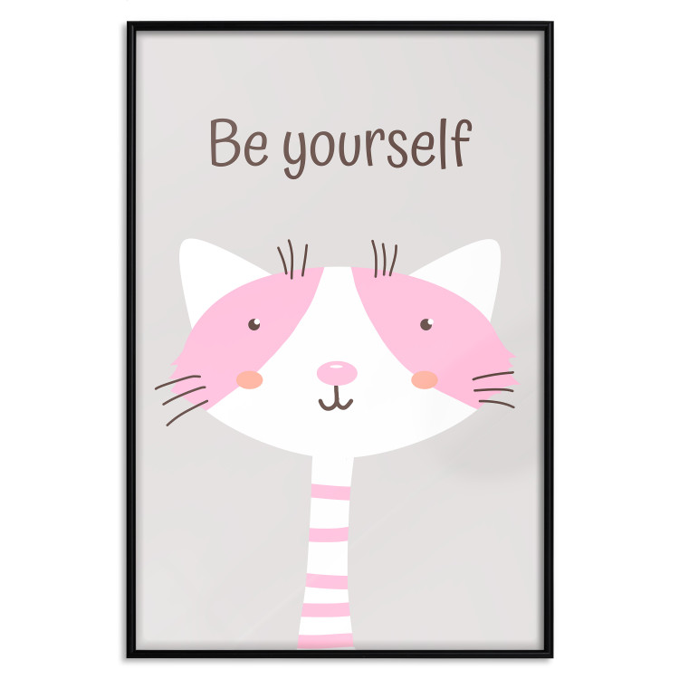 Wall Poster Be Yourself - Pink Cheerful Cat and a Motivating Slogan for Children 146617 additionalImage 21