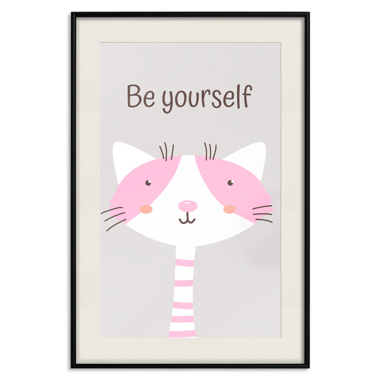 Wall Poster Be Yourself - Pink Cheerful Cat and a Motivating Slogan for Children 146617 additionalImage 25