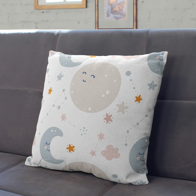 Decorative Microfiber Pillow Joyful sky - moon, clouds and stars motif on a bright background cushions 147017 additionalImage 2