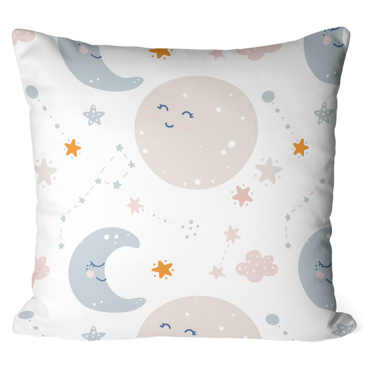 Decorative Microfiber Pillow Joyful sky - moon, clouds and stars motif on a bright background cushions 147017